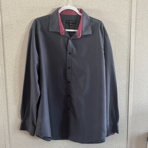 Society of Threads XXL Button Up Gray Shirt Burgundy Contrast Trim Modern Formal